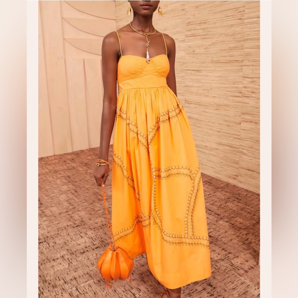 Ulla Johnson Handmade Mariza Dress Papaya Orange Embroidered Size 2 - Picture 8 of 12